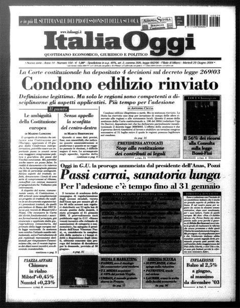 Italia oggi : quotidiano di economia finanza e politica